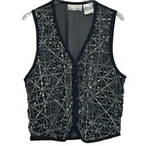 CASEY & MAX - SIZE LARGE - 100% COTTON - DARK DENIM GEOMETRIC PATTERN VEST B17